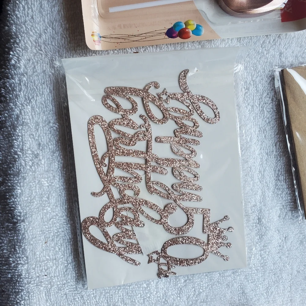 50th Birthday Rosegold Bling Tiara Sash Candles & Cake Topper Lot Of 1